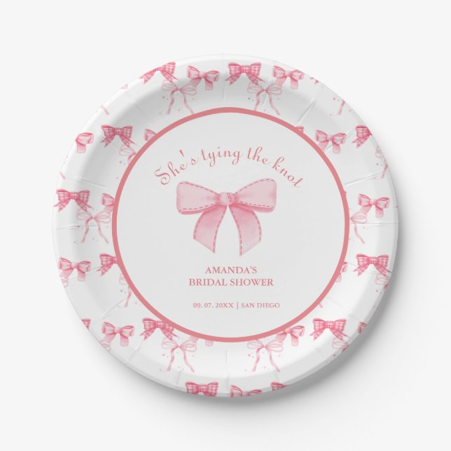 Junggeselinnen-Abschied "Watercolor Pink Bow" Pappteller (Vorderseite)