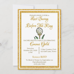 Junggeselinnen-Abschied Wedding Golf Gold Glitzer  Einladung
