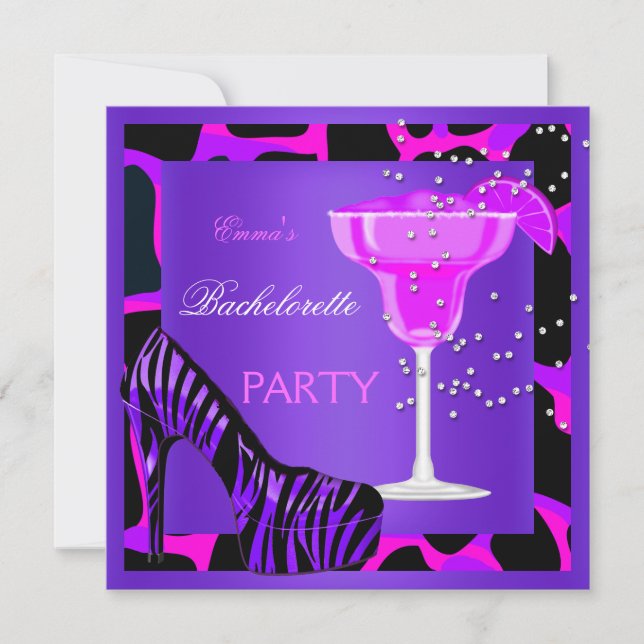 Junggeselinnen-Abschied Wild Hot Pink Lila Einladung (Vorderseite)