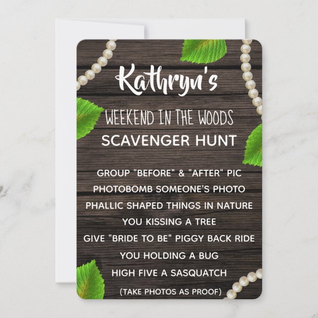 Junggeselinnen-Abschied Woodsy Scavenger Hunt Einladung (Vorderseite)