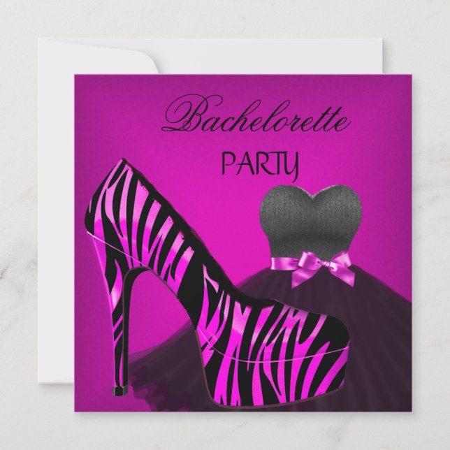 Junggeselinnen-Abschied Zebra Pink Black Dress Einladung (Vorderseite)