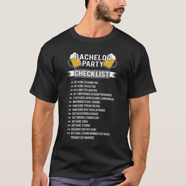 Junggeselle-Party-Checkliste T-Shirt (Vorderseite)