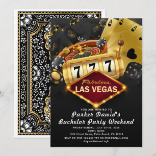 Junggesellen Casino Party Schwarz Gold Einladung