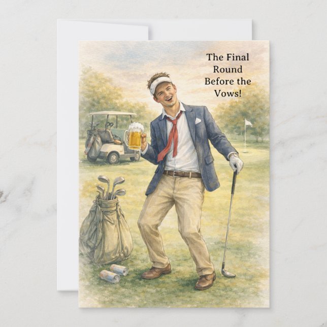 Junggesellenabschied Golf Feier Einladung (Vorderseite)