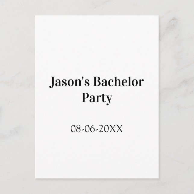 Junggesellenabschied Name Datum einfach minimal Tr Postkarte (Vorderseite)