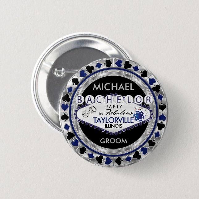 Junggesellenabschied Poker Chips - Dunkelblaue Tas Button (Vorne & Hinten)