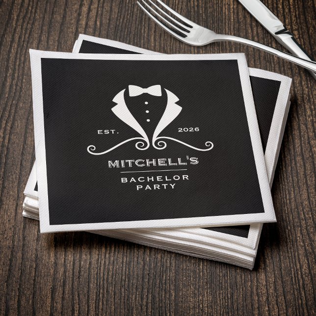 Junggesellenabschied Smoking Anzug Fliege Schwarz  Serviette (Bachelor Party Tuxedo Suit Bowtie Black Wedding Napkins
)