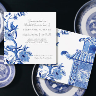Junggesellinnen-Abschied Blau Chinoiserie Floral W Einladung
