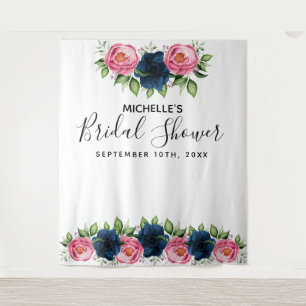 Junggesellinnen-Abschied blau rosa staubige Blumen Wandteppich