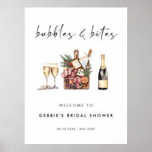 Junggesellinnen-Abschied Bubbles and Bites Willkom Poster