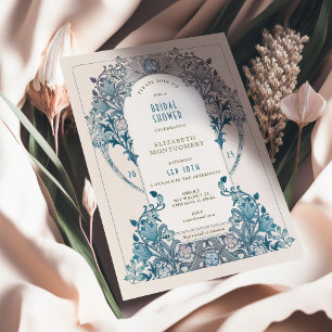 Junggesellinnen-Abschied Dusty Blue Art Nouveau Mo Einladung