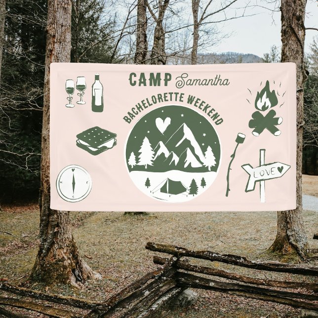 Junggesellinnen-Abschiedsparty Camping Bach Wochen Banner (Camp Bachelorette Party Camping Bach Weekend Pink Banner)