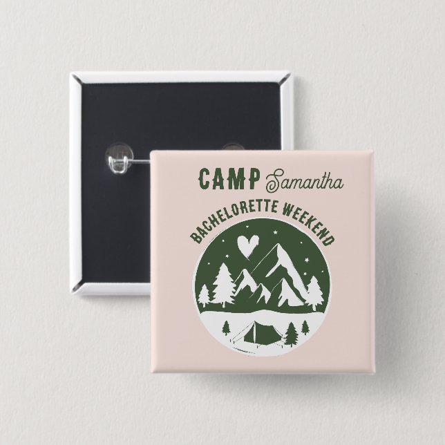 Junggesellinnen-Abschiedsparty Camping Bach Wochen Button (Vorne & Hinten)