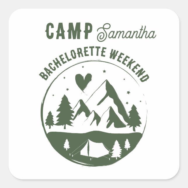 Junggesellinnen-Abschiedsparty Camping Bach-Wochen Quadratischer Aufkleber (Vorderseite)