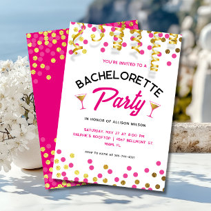 Junggesellinnen-Abschiedsparty Chic Hot Pink & Gol Einladung