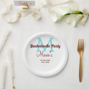 Junggesellinnen-Abschiedsparty-Monogramm mit Namen Pappteller