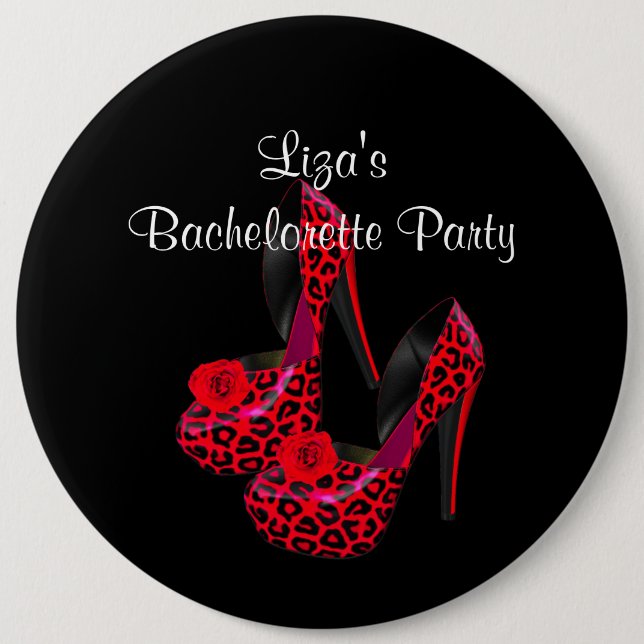 Junggesellinnen-Abschiedsparty Roter schwarzer Sch Button (Vorderseite)