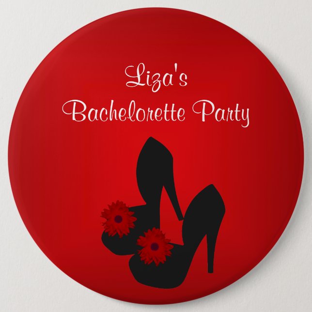 Junggesellinnen-Abschiedsparty Roter schwarzer Sch Button (Vorderseite)