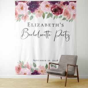 Junggesellinnen-Aquarell-Blumen-Burgunder-Rosé Wandteppich