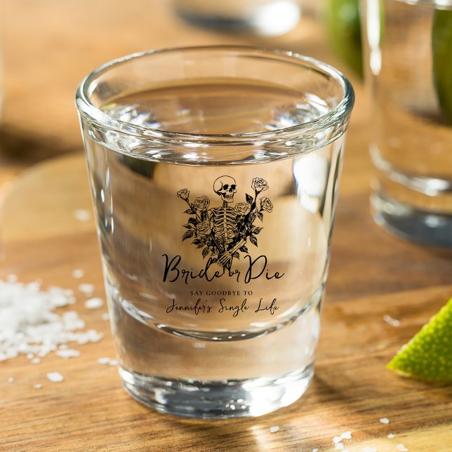 Junggesellinnenabschied Bride or Die Skeleton Rose Schnapsglas (Von Creator hochgeladen)