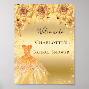 Junggesellinnenabschied gold glitzern Kleid Blumen Poster
