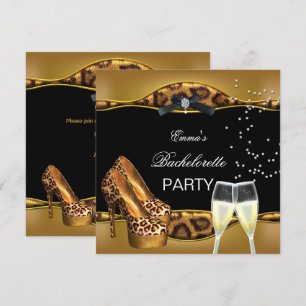Junggesellinnenabschied Gold Leopard schwarze Schu Einladung