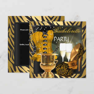 Junggesellinnenabschied Gold Schwarz Korsett Schuh Einladung