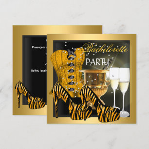 Junggesellinnenabschied Gold Schwarz Korsett Zebra Einladung