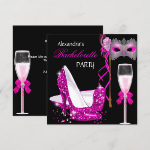 Junggesellinnenabschied Hot Pink Maskerade Champag Einladung