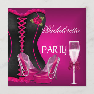 Junggesellinnenabschied Korsett Schwarz Rosa Schuh Einladung