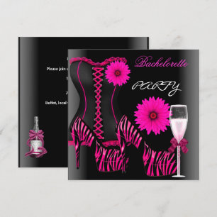 Junggesellinnenabschied Korsett Zebra Schwarz Pink Einladung
