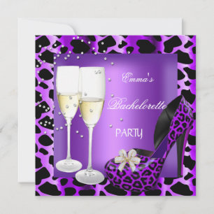 Junggesellinnenabschied Lila Leopard Schwarz Schuh Einladung