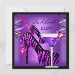 Junggesellinnenabschied Lila Rosa Zebra Cocktail Einladung