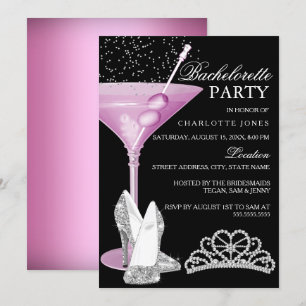 Junggesellinnenabschied mit Pink Sparkle Cocktail Einladung