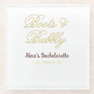 Junggesellinnenabschied-Name Boots & Bubble gelb g Glasuntersetzer