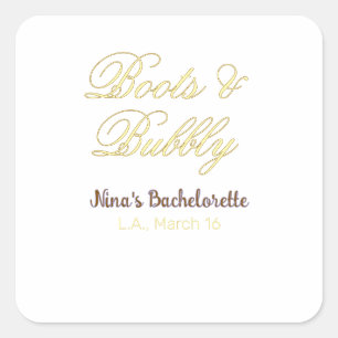 Junggesellinnenabschied-Name Boots & Bubble gelb g Quadratischer Aufkleber