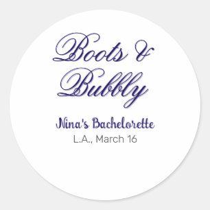 Junggesellinnenabschied-Name Boots & Bubble lila O Runder Aufkleber