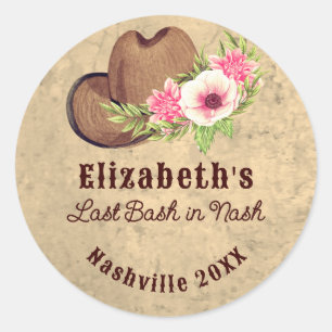 Junggesellinnenabschied Nashville Rosa Florale Cow Runder Aufkleber