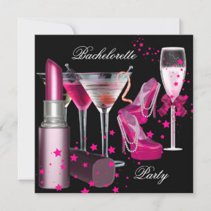 Junggesellinnenabschied Rosa Champagner Getränke Einladung