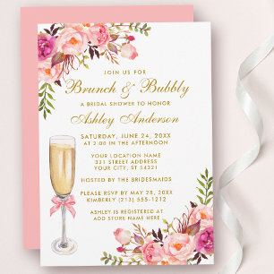 Junggesellinnenabschied Rosa Floral Brunch Bubbly Einladung