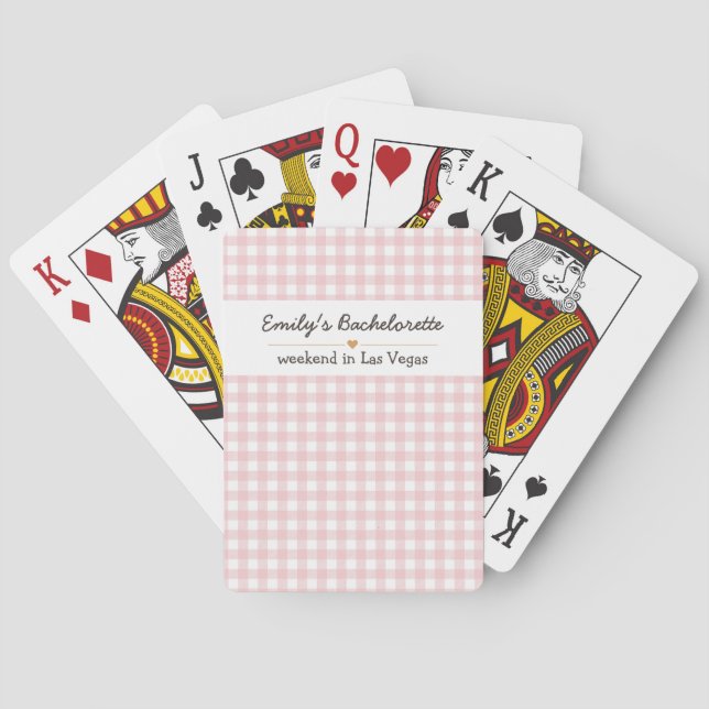 Junggesellinnenabschied Rosa Gingham-Muster Spielkarten (Rückseite)