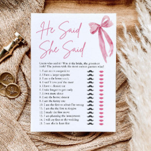 Junggesellinnenabschied-Spiel 'Pink Bow He Said Sh Einladung