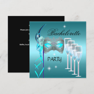 Junggesellinnenabschied Teal Blau Maske Champagner Einladung