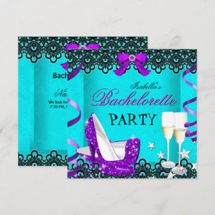 Junggesellinnenabschied Teal Lila High Heel Champa Einladung