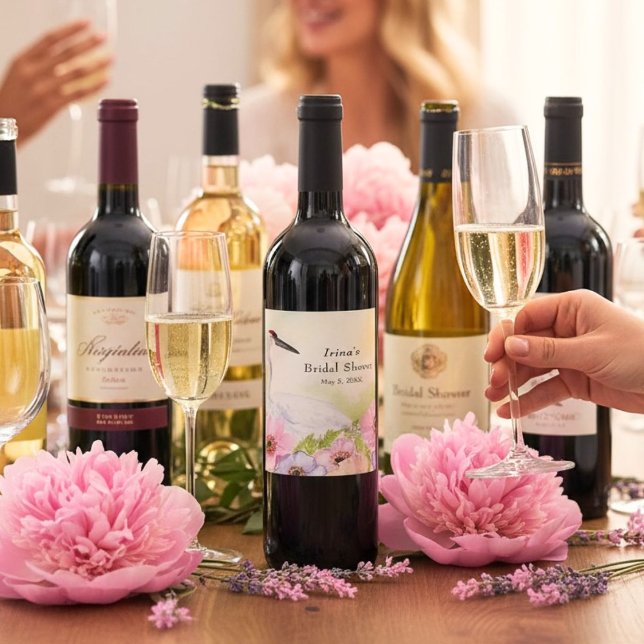 Junggesellinnenabschied Whooping Crane Anemonen  Weinetikett (Von Creator hochgeladen)