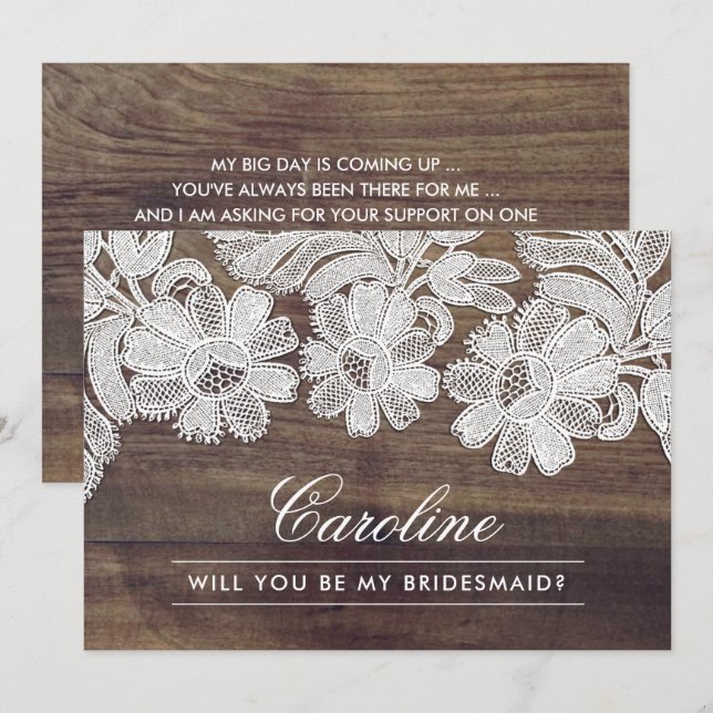 Junggesellinnenabschiede? Barn Wood White Lace Einladung (Vorne/Hinten)