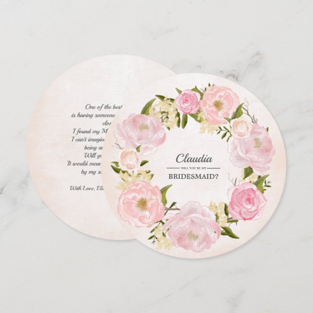 Junggesellinnenabschiede? Blush Pink Peony Wreath Einladung (Vorne/Hinten)