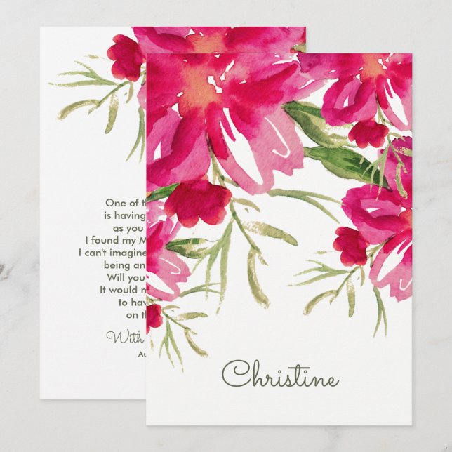 Junggesellinnenabschiede? Fuchsia Green Floral in Einladung (Vorne/Hinten)