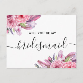 Junggesellinnenabschiede. Rosa-Boho-Blumenschrift Einladungspostkarte