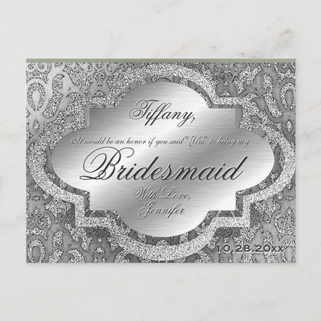 Junggesellinnenabschiede? Silver Damask Einladungspostkarte (Vorderseite)